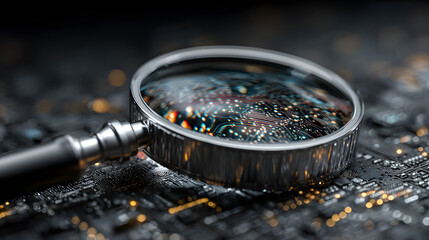 Digital Security Under the Magnifying Glass.Concept of Cybersecurity, digital privacy, vulnerability assessment, risk management,Cybersecurity, IT security, information technology, software developmen