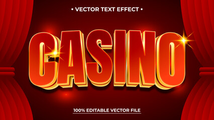 Bold Casino Text Effect with Red Curtains and Golden Accents Vector Design