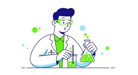 Fototapeta premium Modern Science Lab Technician, Experiments And Chemical Reactions, Vector Illustration