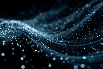 Abstract blue digital technology background of dots and lines. Concept for neural network, cybersecurity, data stream, database, supercomputer, cloud computing. Generative AI illustration