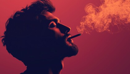 Attractive Man Smoking In Profile View. Ideal For Avatar, Social Media Profile Picture. Detailed Graphic Illustration. Stylish And Sophisticated Image.
