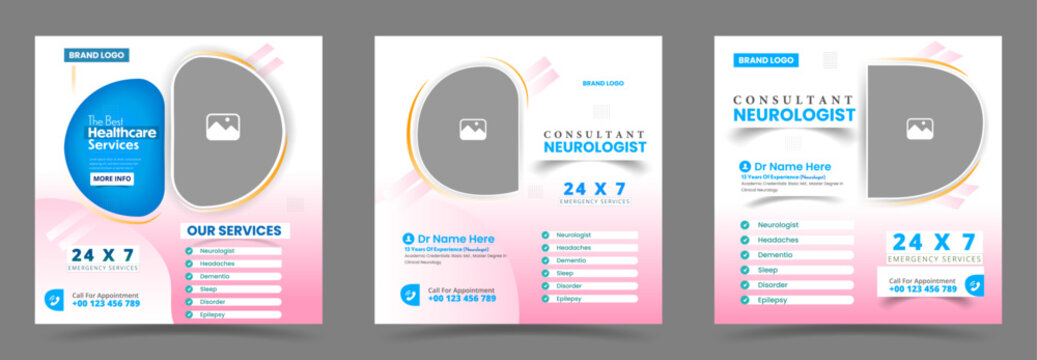 Modern Neurology Consultant or Healthcare Emergency Services social media post or Flyer Template