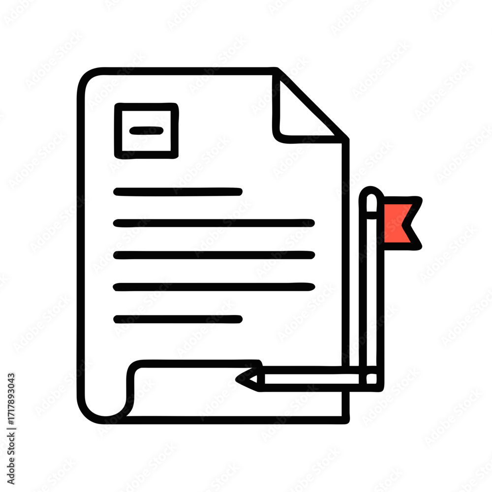 Poster document with pencil and flag icon vector illustration for writing notes and task management concept
