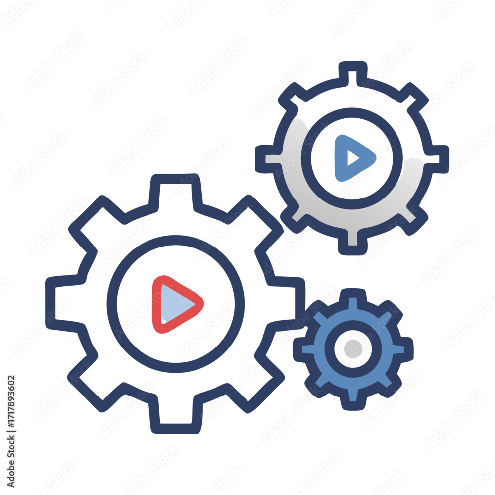Aufkleber video marketing automation strategy and process with gears for online content creation workflow syst
