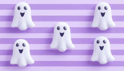 Adorable Ghost Pattern For Halloween On Purple Stripes - Great For Prints, Wrapping Paper, Wallpaper, Tiles, Stationery, And Fabric Designs