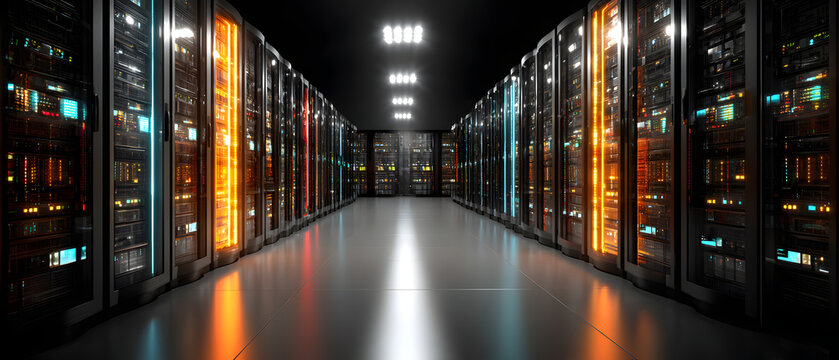 Data center rack server on server room, server room security, data center server, web host warehouse data server cabinets network storage database. - Powered by Adobe