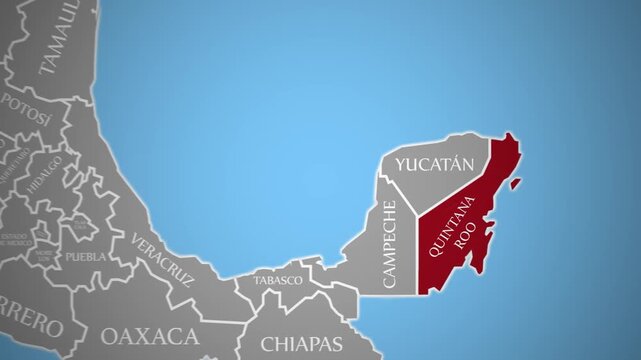 Quintana Roo Flat 2D Map Mexico Showing Borders and State Outline