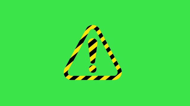 Warning sign with yellow and black stripes animated video, green skin