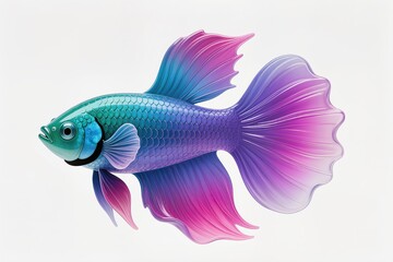 Fototapeta premium a Gradient Betta fish with 3D glass effect, modern digital art, white base
