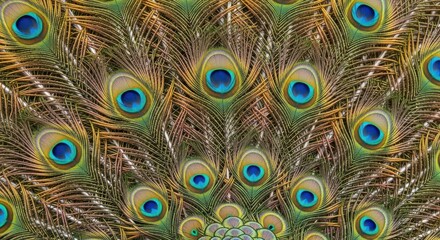 Obraz premium Intricate patterns of peacock feathers displaying vibrant iridescent colors