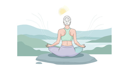 Serene Meditation: An Artful Depiction of Mental Calmness Amidst Natural Landscapes