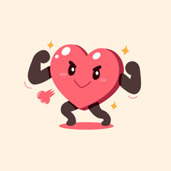 Strong cartoon heart character showing off its muscles