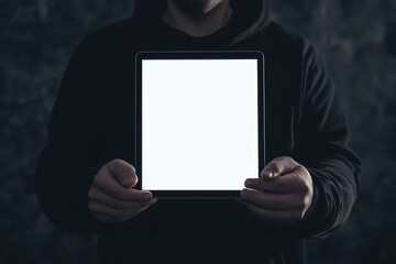 Naklejka premium Person holding tablet mockup in horizontal orientation
