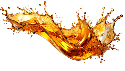 Dynamic golden liquid splash captured in motion, creating an abstract wave with vibrant energy and vivid detail, perfect for concepts of freshness, beverage, and creativity