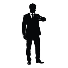 Obraz premium Silhouette of a businessman checking his watch in a formal suit and tie style silhouette