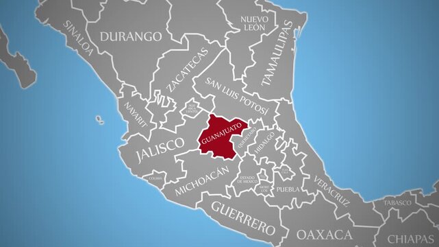 Map highlighting the state of Guanajuato in central Mexico