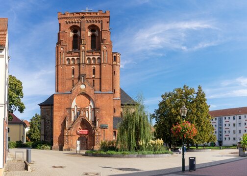 view of the medieval Saint Catherine Church in downtown Schwedt