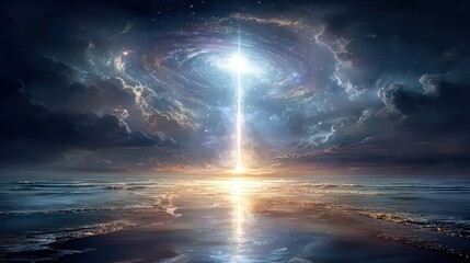 Cosmic Light Piercing Cityscape At Dawn