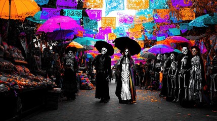 Fototapeta premium Vibrant Celebrations Fill the Streets With Joy on Day of the Dead