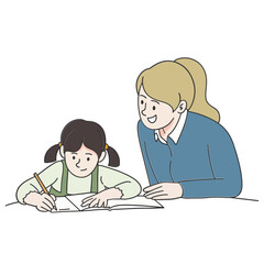Little girl study with her teacher