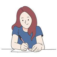 The girl is studying