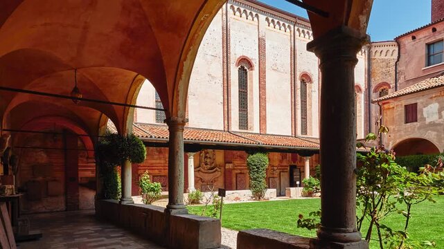 BASSANO DEL GRAPPA, ITALY - APRIL 19 2018: Museo Civico (former Franciscan convent) is town art and architecture museum located on Piazza Garibaldi 34 in Vicenza province of region of Veneto, in Italy