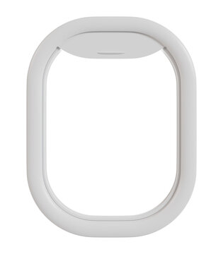 Empty airplane window frame, isolated on a transparent background, perfect for showcasing landscapes or adding a travel touch to designs