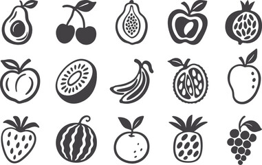 Hand Drawn Fruit Icons Set, Sketch Style Vector Collection, Fresh Organic Food Symbols, Minimalist Decorative Doodle Design, Healthy Natural Illustration Elements