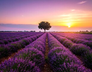 Naklejka premium Lavender field at sunrise (4)
