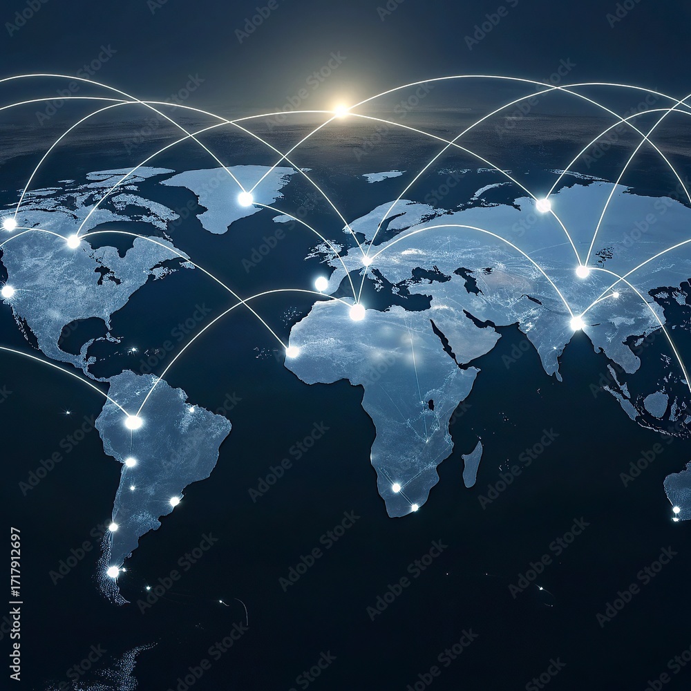 Aufkleber world. internet concept of global business.world new map with glowing lines on dark background. netw
