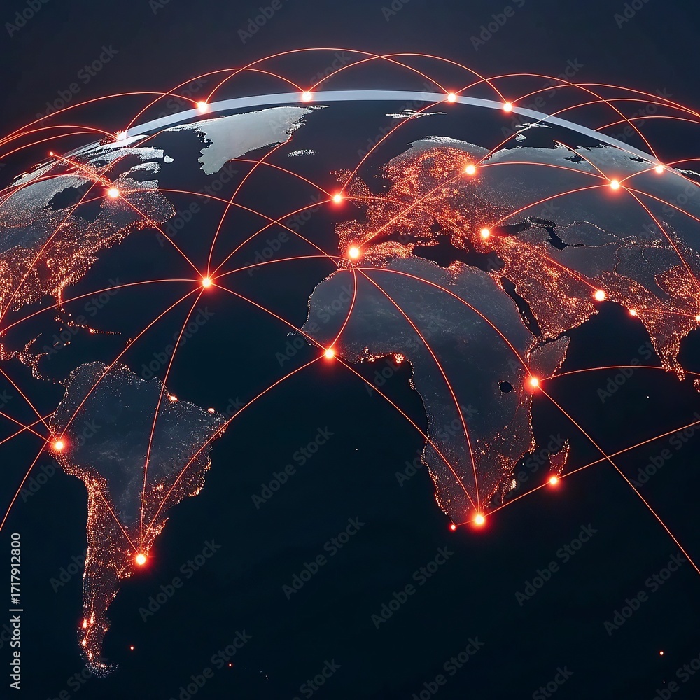 Aufkleber world. internet concept of global business.world new map with glowing lines on dark background. netw