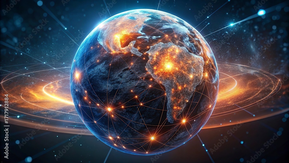 Aufkleber world. internet concept of global business.world new map with glowing lines on dark background. netw