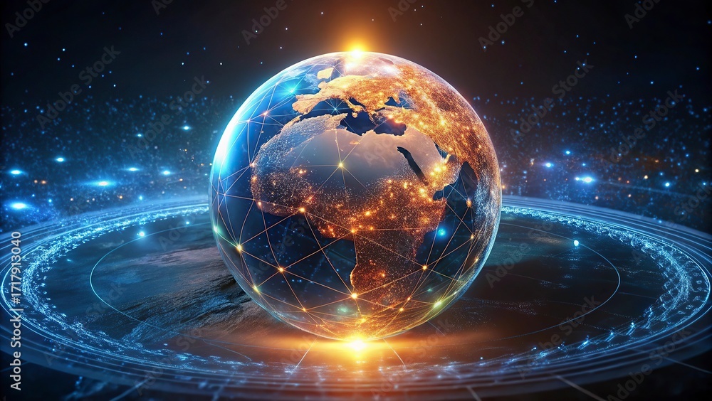 Aufkleber world. internet concept of global business.world new map with glowing lines on dark background. netw
