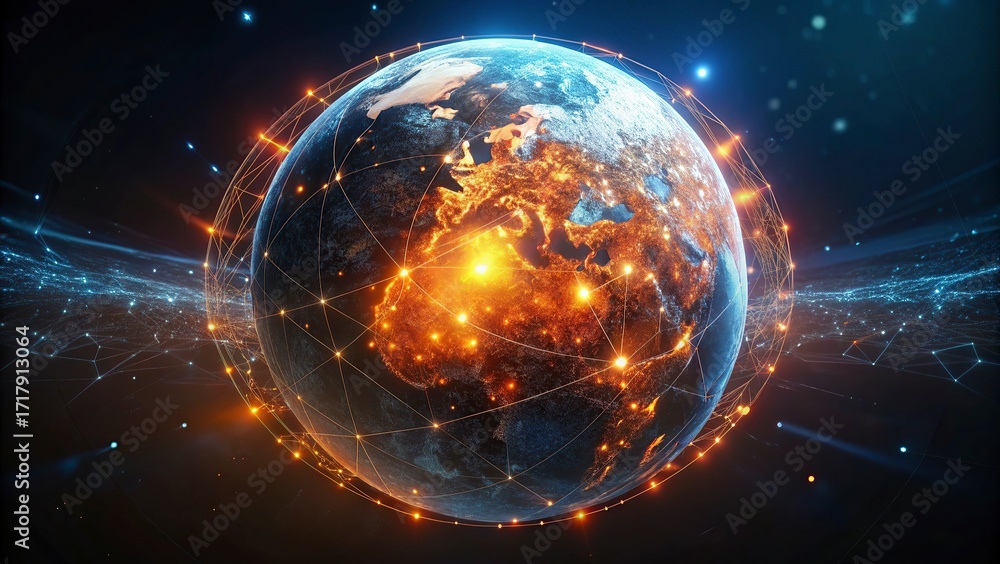 Poster world. internet concept of global business.world new map with glowing lines on dark background. netw