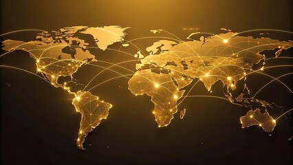 Global network connection over the world. Internet Photo Best New Concept of global business.World map with glowing lines on dark background. Network and communication concept. 3D Rendering	