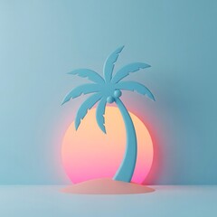 Stylized 3D Palm Tree Illustration Against a Gradient Sunset Backdrop