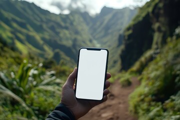 Smartphone mockup on mountain hiking trail