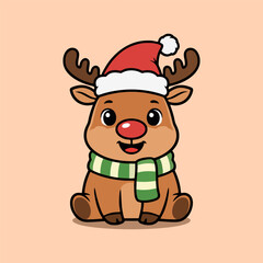 Adorable cartoon reindeer sitting with a happy expression