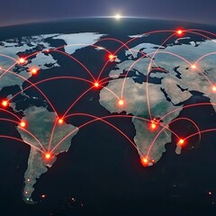 Global network connection over the world. Internet Photo Best New Concept of global business.World map with glowing lines on dark background. Network and communication concept. 3D Rendering	