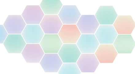 Abstract geometric pattern of pastel colored hexagons arranged in a heart shape against a dark background