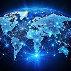 Global network connection over the world. Internet Photo Best New Concept of global business.World map with glowing lines on dark background. Network and communication concept. 3D Rendering	