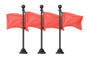 Four Red Flags Waving On Black Poles