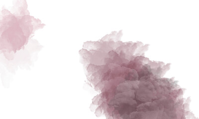 Abstract watercolor splashes of deep rose and pale pink on white paint cloud png transparent background