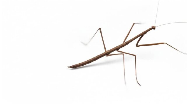 Brown Stick Insect Isolated on White Background Close Up Studio Shot Arthropod Phasmatodea Order Insect Detailed View