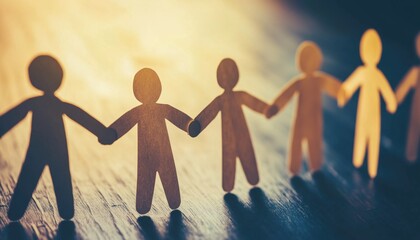 Paper Doll People Forming A United Team By Holding Hands, Representing Unity, Collaboration, And Solidarity In A Colorful Display.