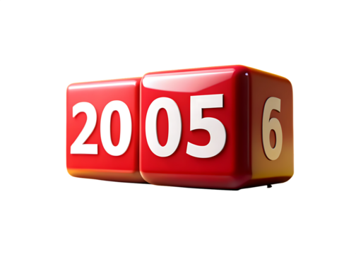 Color concept red cube block change from 2025 to 2026 on yellow. Business, resolutions isolated on White and Transparent Background