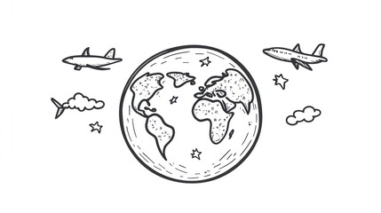 World map with traveling planes