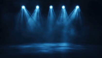 Empty Scene Poster Template Featuring Bright Spotlights For Parties, Concerts, Matches, Shows, Sales, And Prizes.