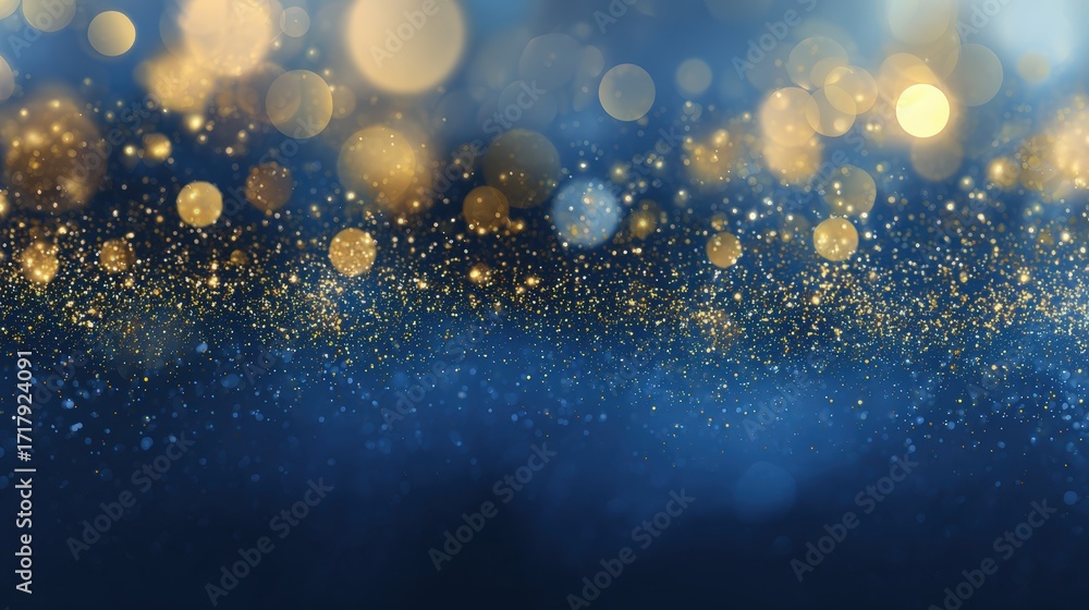 Poster a shimmering background of golden and blue bokeh lights, creating a festive and magical atmosphere.