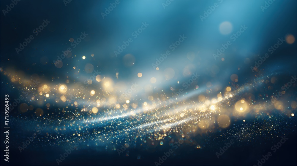 Poster a shimmering abstract background with blue tones and sparkling particles, creating a sense of depth 